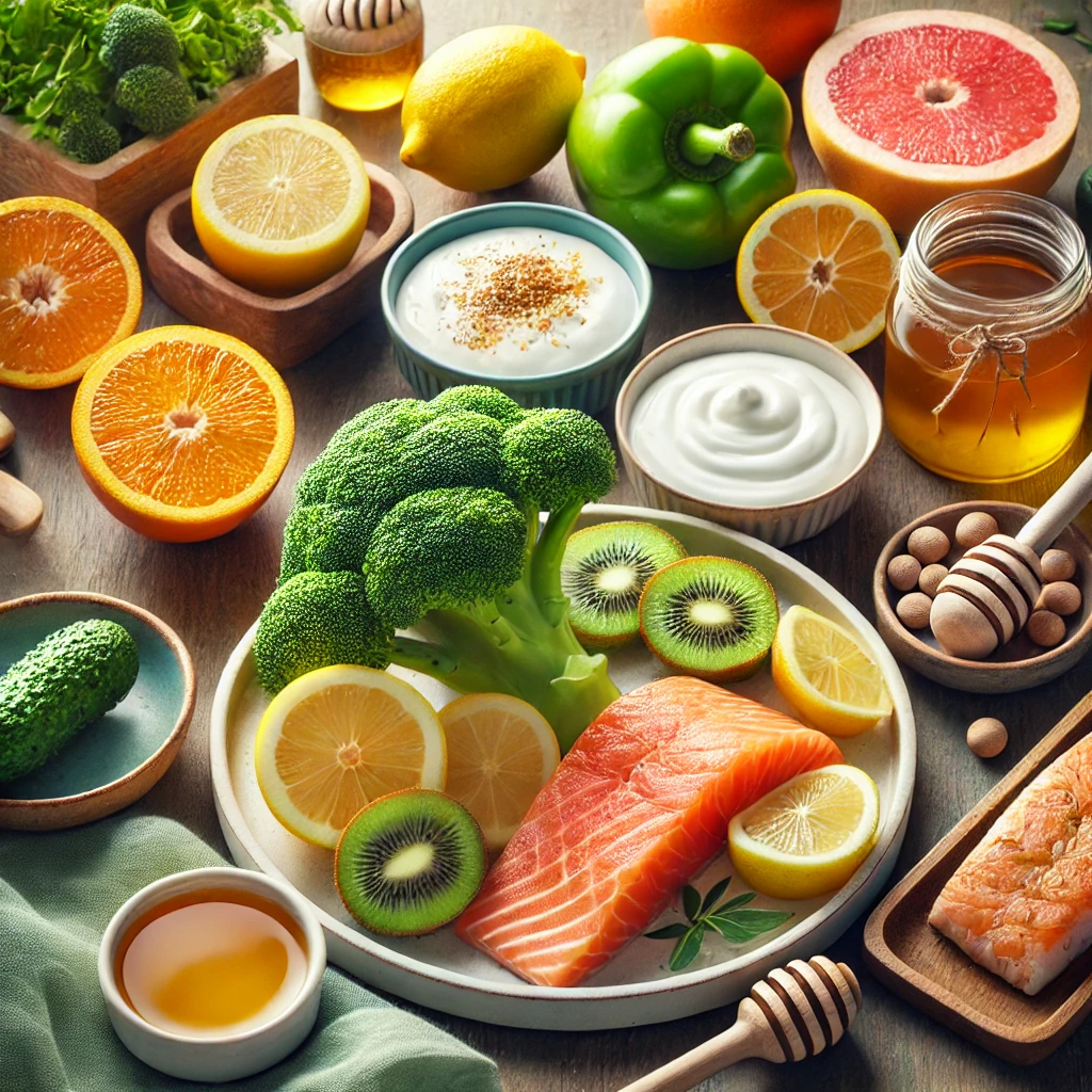 꽃가루 알레르기에 좋은 음식 사진(브로콜리,연어 등)